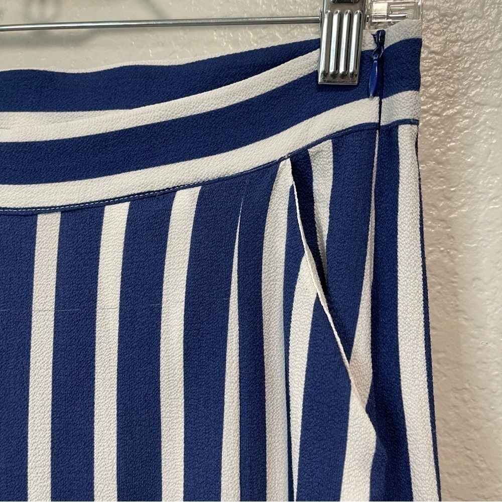 Mango Palazzo Wide Leg Ankle Striped Trouser Pants Size 4 in Blue/White - Picture 3 of 6